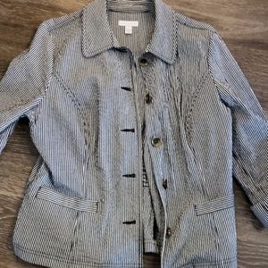Navy and white striped seersucker jacket